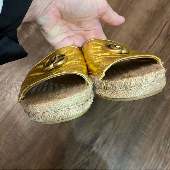 GUCCI interlocking G espadrille sandal gold metallic - Picture 6 of 14